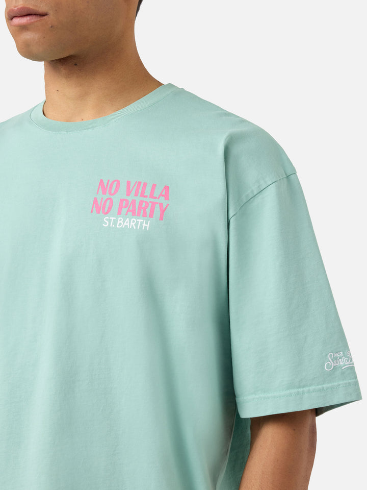 Green Delmar t-shirt with No Villa No Party print and maxi graphic on the back