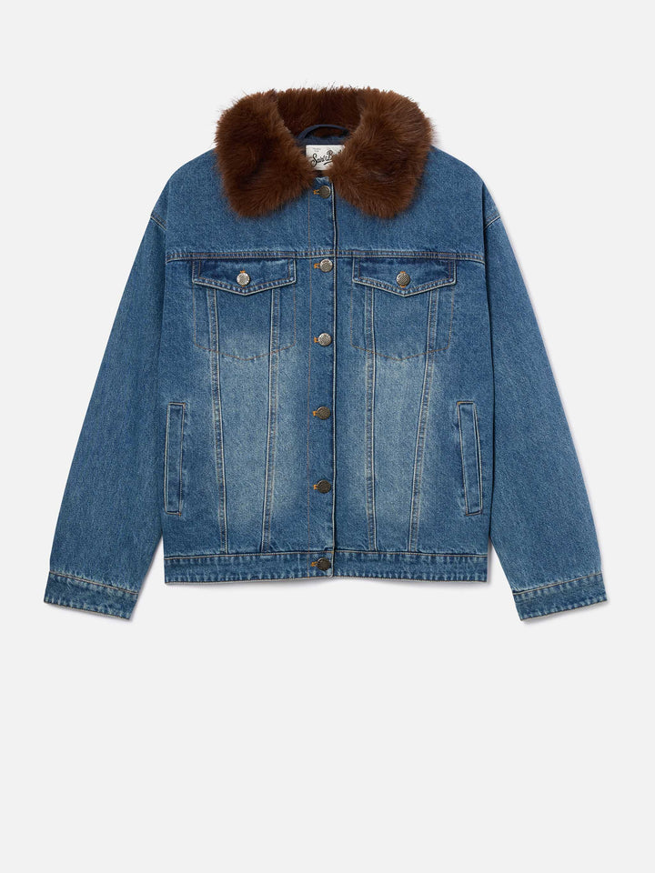 Blue Dailys cotton denim jacket with faux fur collar