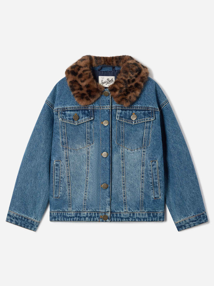 Hellblaue blue Dailys Jeansjacke mit Kragen aus Kunstpelz 