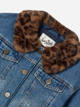 Veste en denim Light blue Dailys avec col en fausse fourrure 