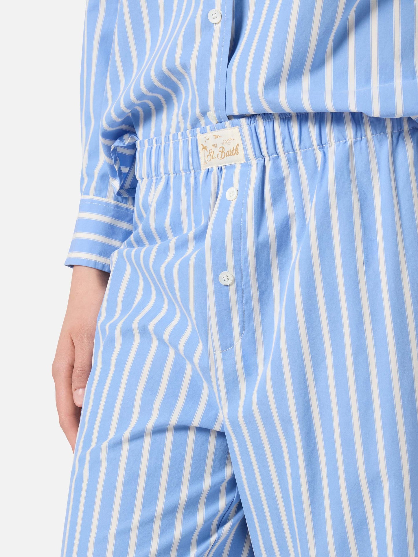 Light blue striped Doha poplin trousers