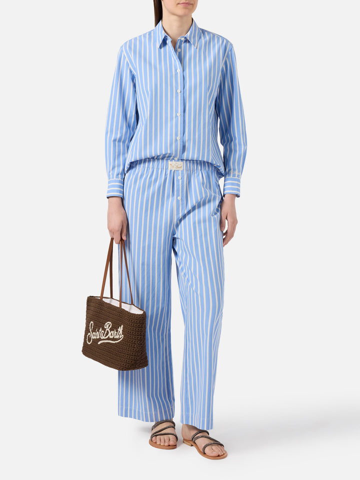 Light blue striped Doha poplin trousers
