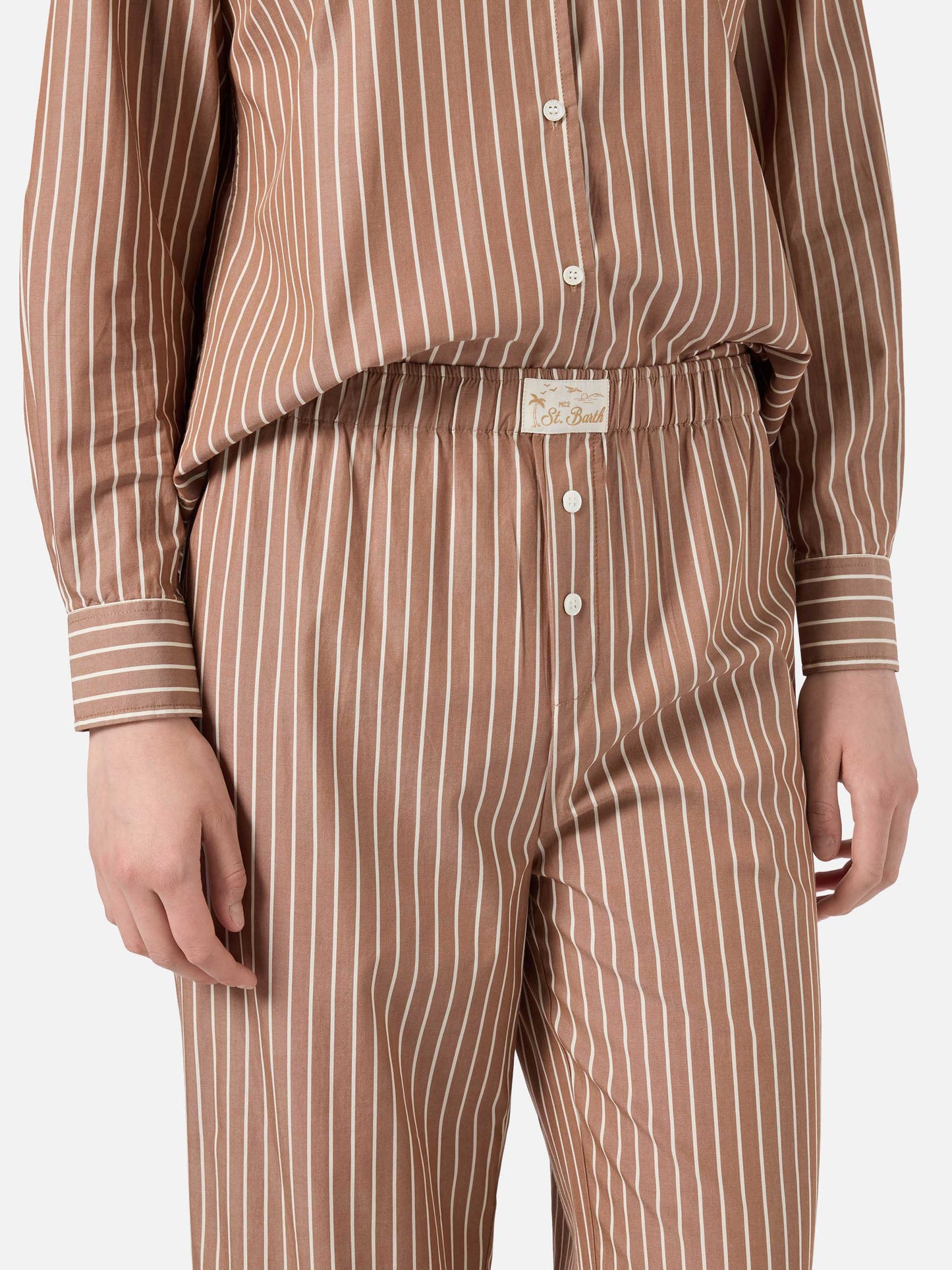 Beige striped Doha poplin trousers