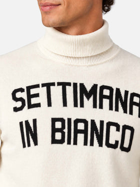 Jersey de cuello alto White Settimana in Bianco 