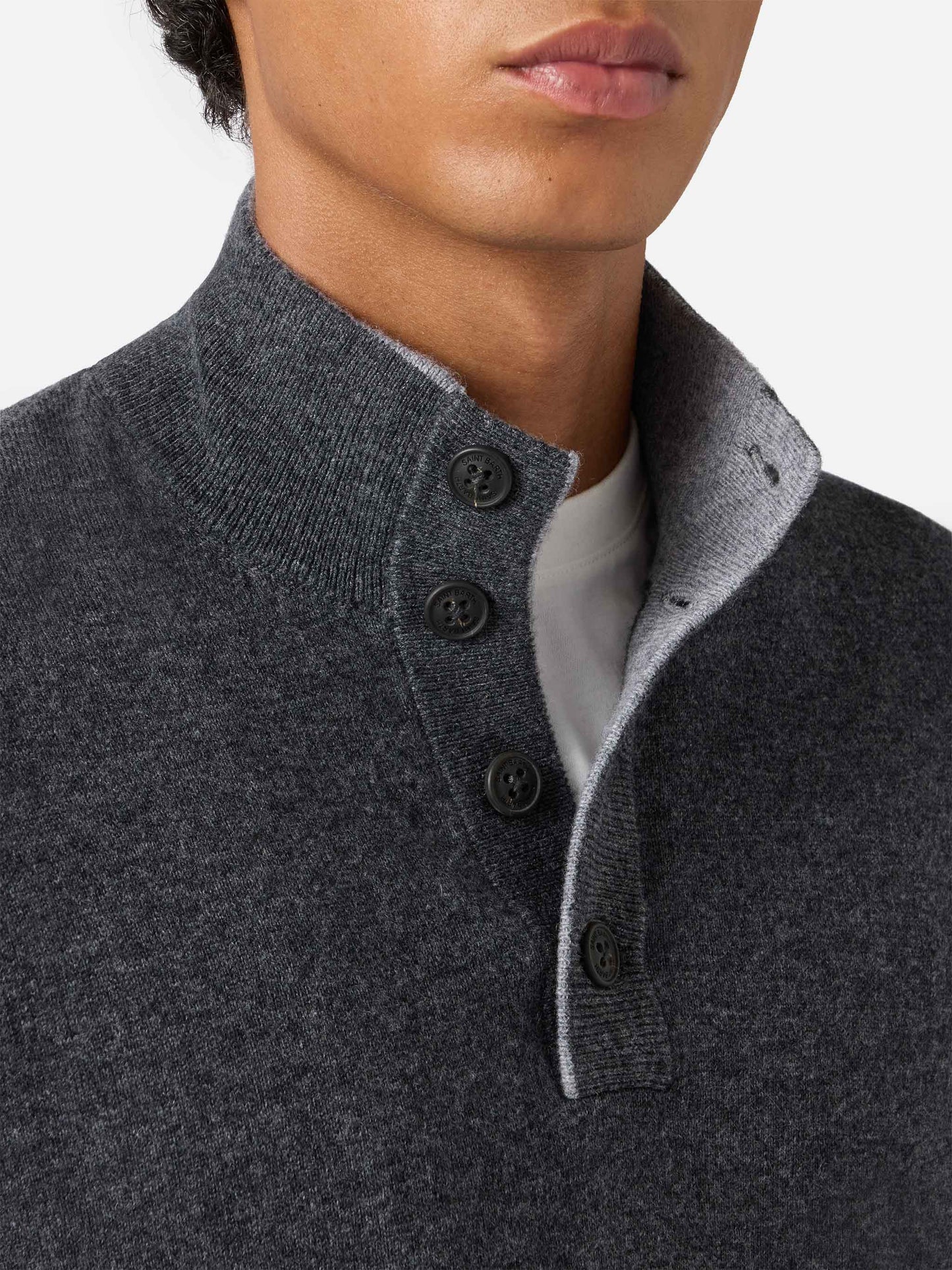 Half-zip sweater in anthracite merino wool and cashmere