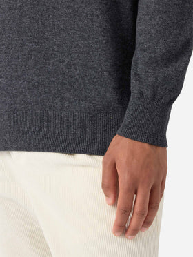 Half-zip sweater in anthracite merino wool and cashmere