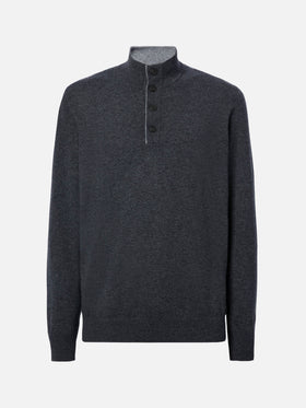 Half-zip sweater in anthracite merino wool and cashmere