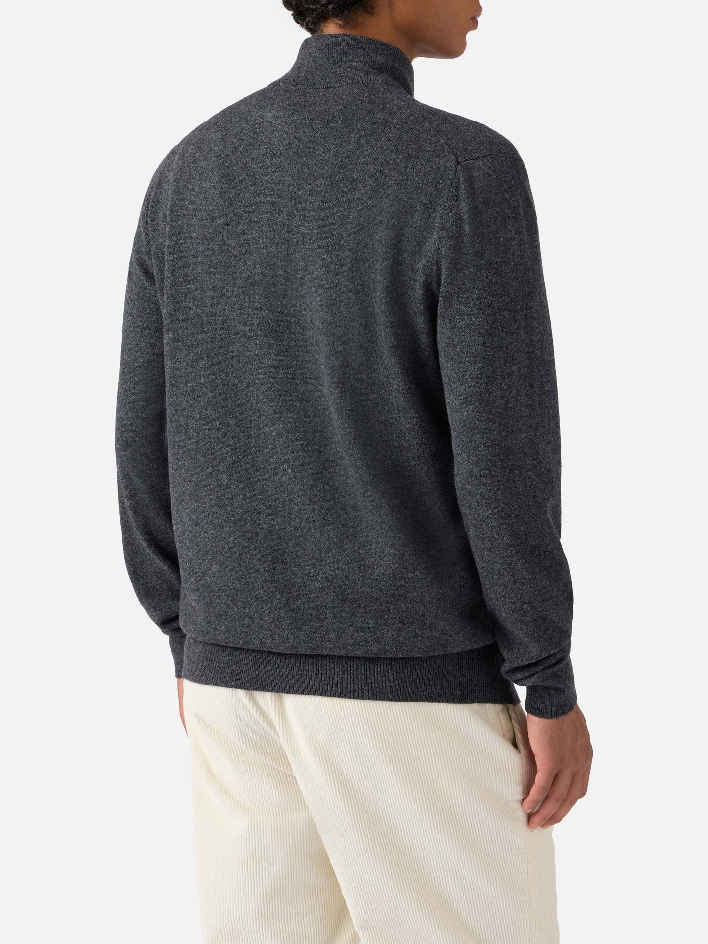 Half-zip sweater in anthracite merino wool and cashmere