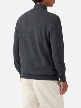 Half-zip sweater in anthracite merino wool and cashmere