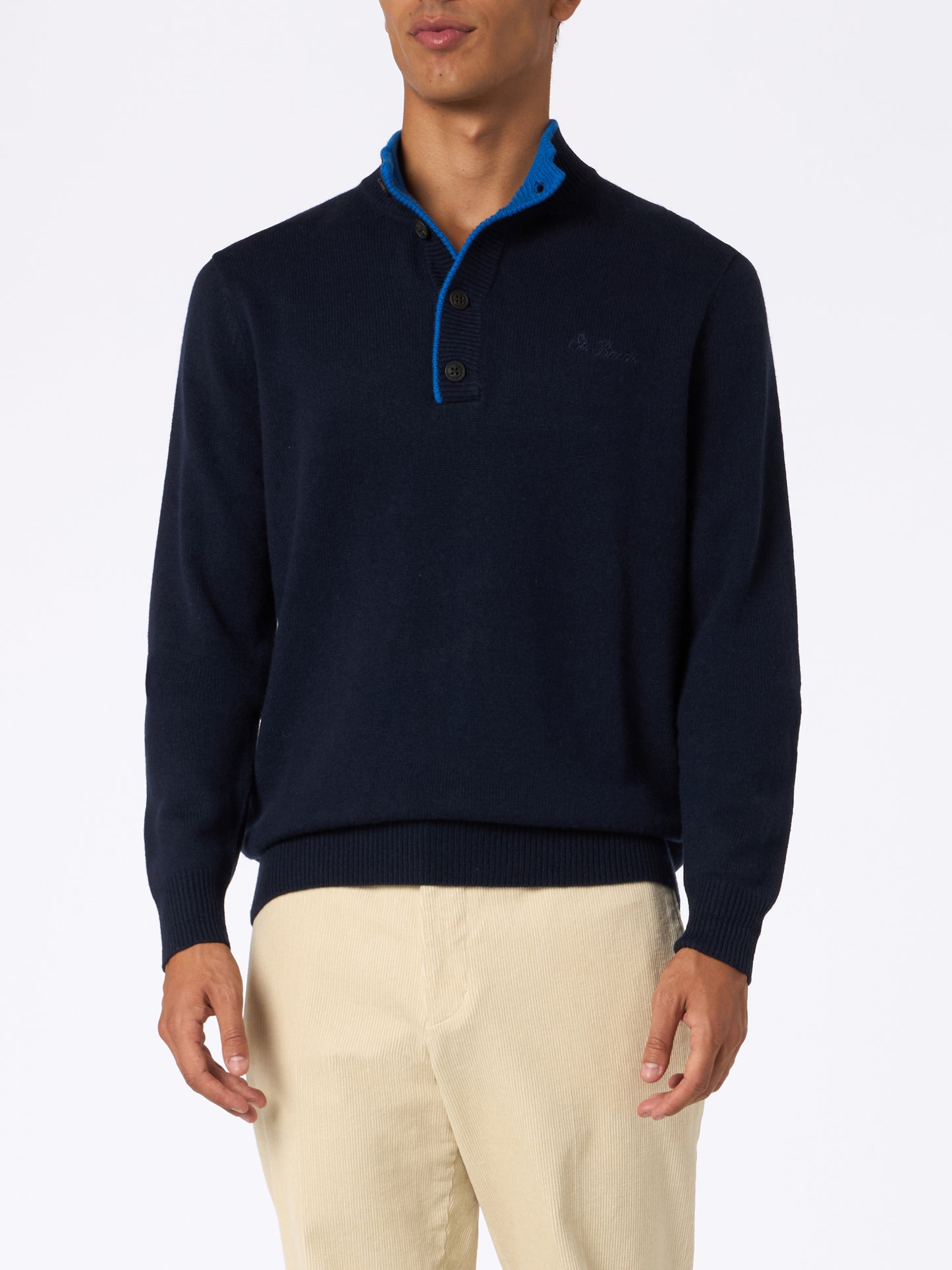 Man navy blue cashmere blend polo sweater Dorian - MC2 Saint Barth