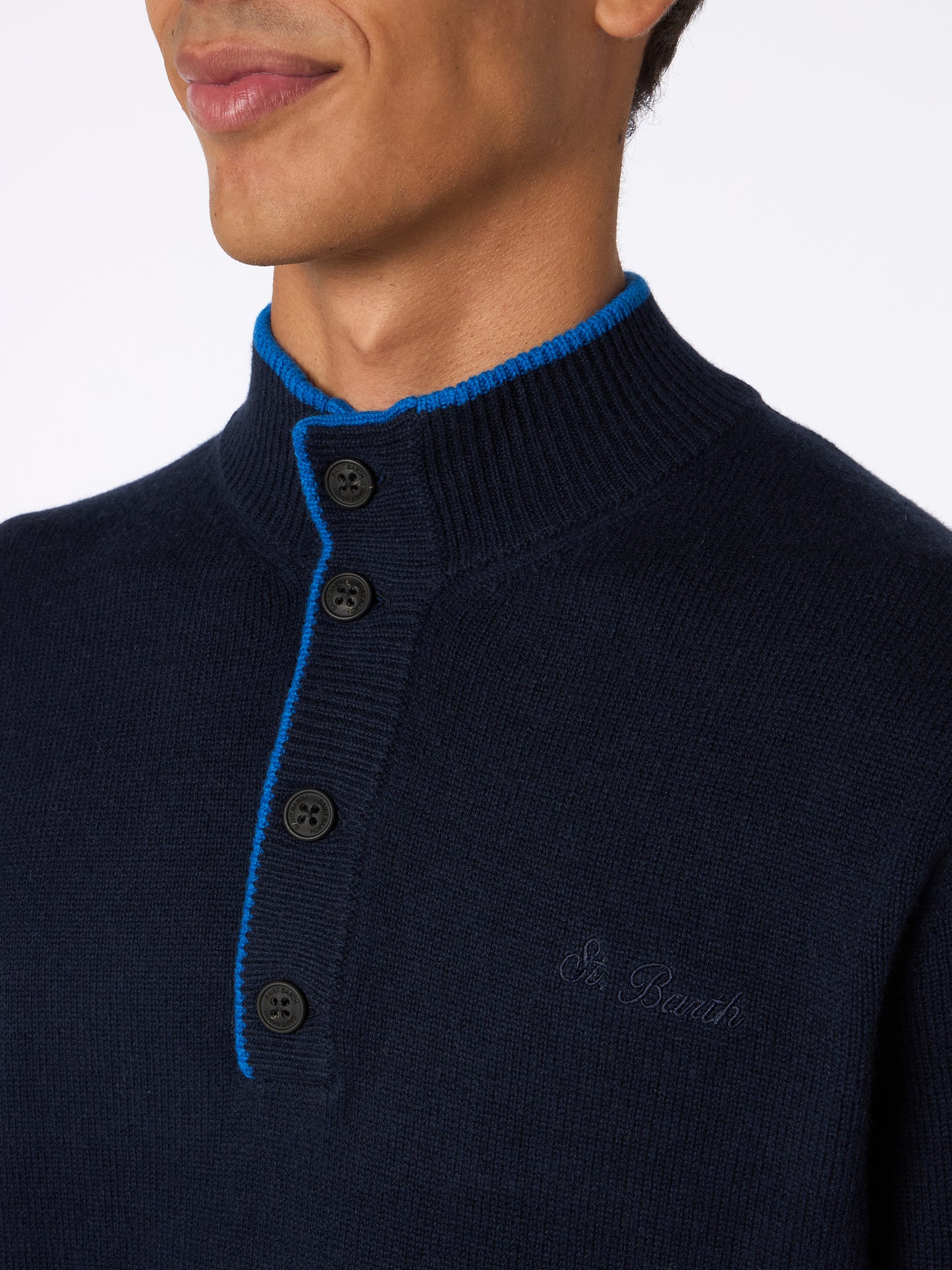 Man navy blue cashmere blend polo sweater Dorian - MC2 Saint Barth