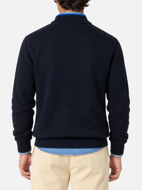 Pull polo bleu marine en BLENDED CASHMERE 