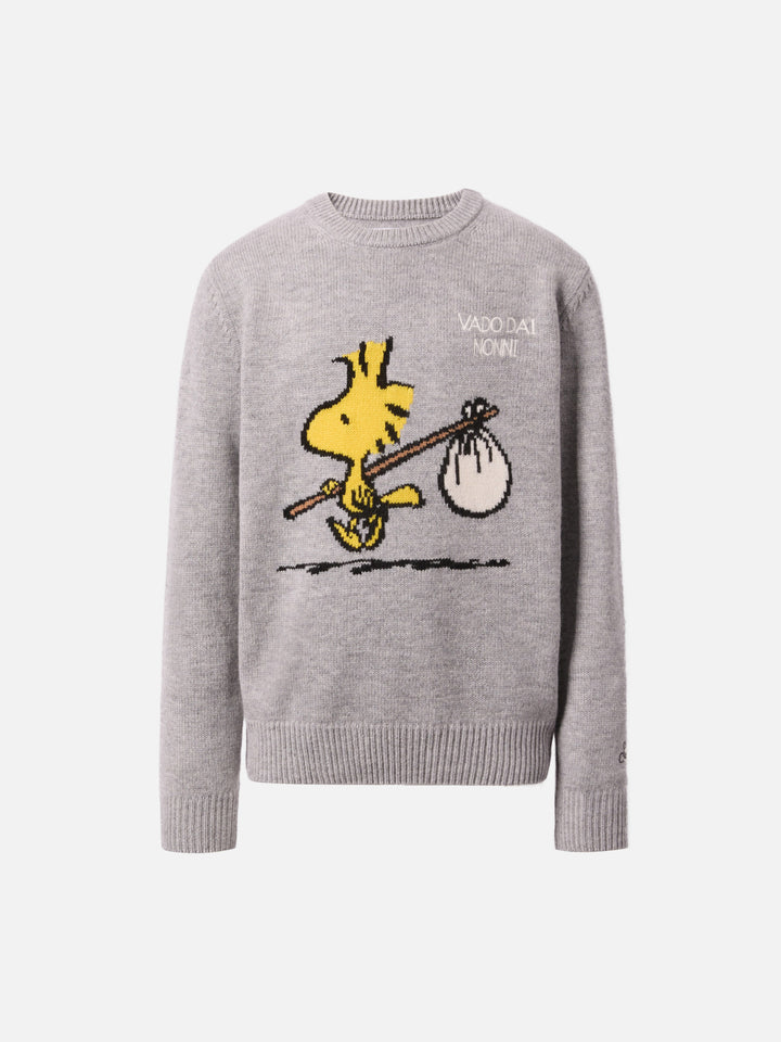 Sweater Douglas in cashmere blend with Woodstock print and Vado dai Nonni embroidery | PEANUTS SPECIAL EDITION