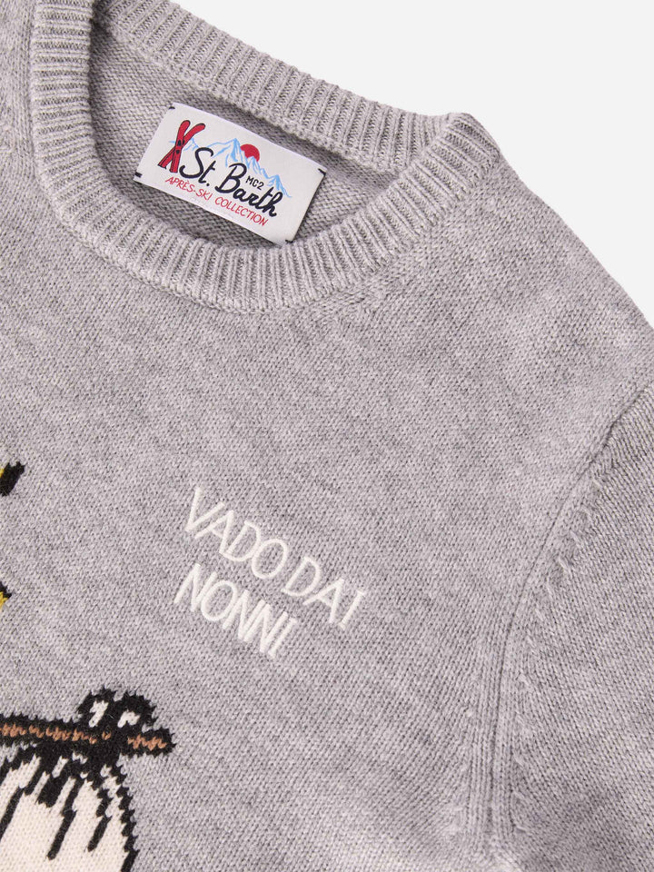 Sweater Douglas in cashmere blend with Woodstock print and Vado dai Nonni embroidery | PEANUTS SPECIAL EDITION