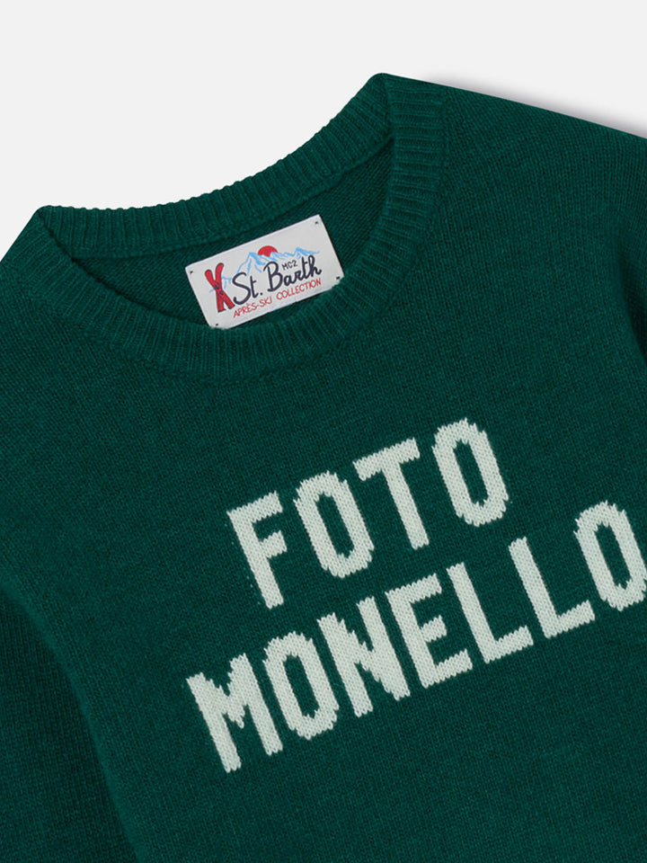 Douglas crewneck knitwear in forest green with Foto Monello lettering
