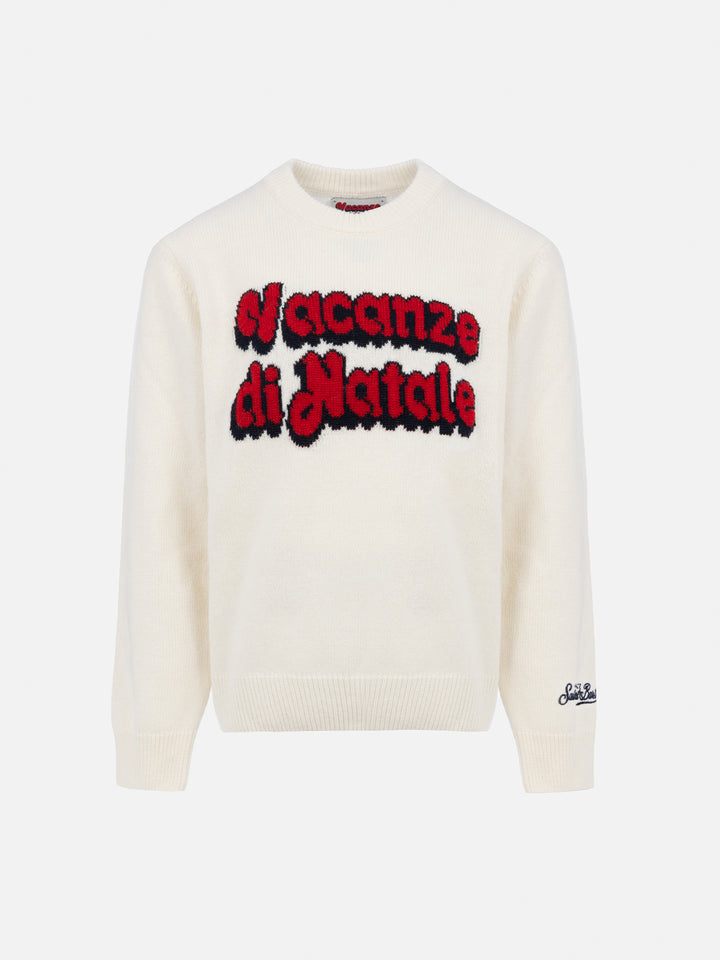 Boy white sweater Douglas with Vacanze di Natale jacquard | VACANZE DI NATALE SPECIAL EDITION - MC2 Saint Barth
