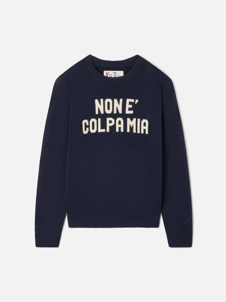 Maglia girocollo Douglas blu navy con intarsio Non E Colpa Mia