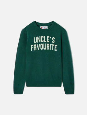 Pull en maille à col rond vert Douglas avec intarsia Uncle's Favourite 