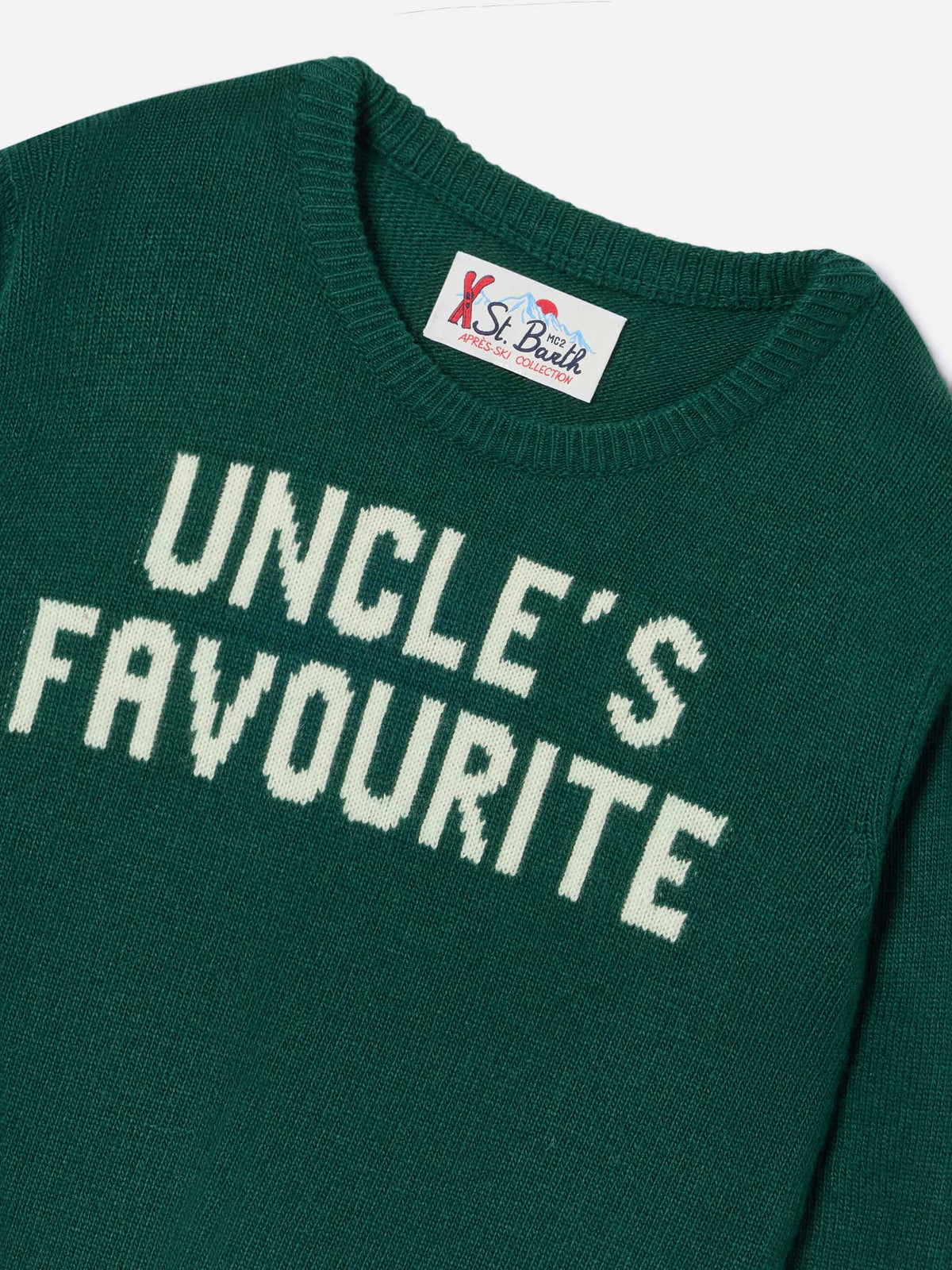 Pull en maille à col rond vert Douglas avec intarsia Uncle's Favourite 