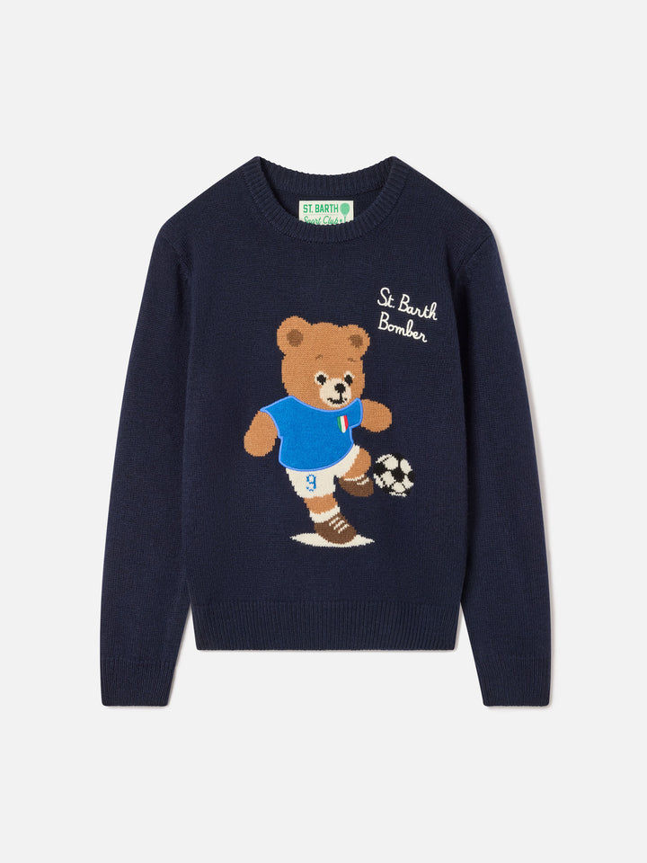 Maglia girocollo Douglas blu navy con patch orsetto