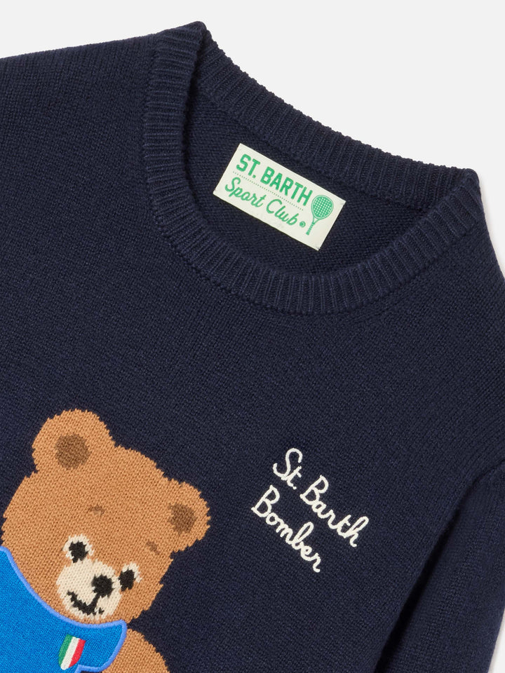 Maglia girocollo Douglas blu navy con patch orsetto