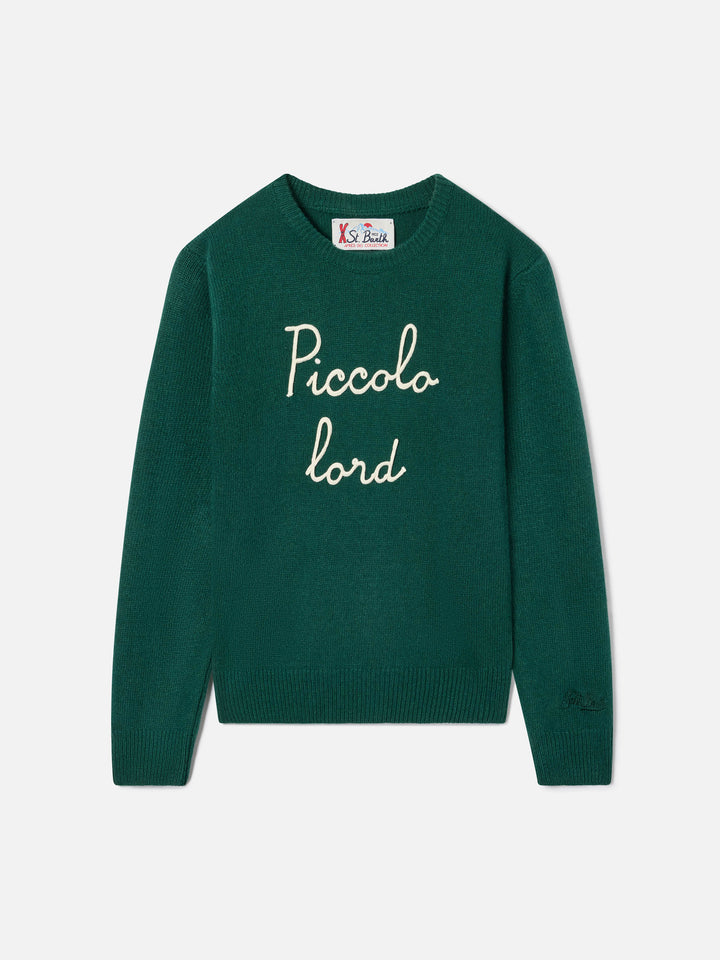 Maglia girocollo Douglas verde con ricamo Piccolo Lord