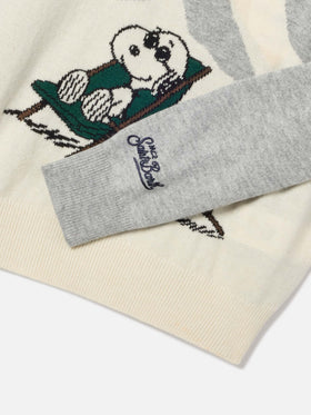 Grauer Douglas Rundhalsstrick mit Snoopy-Intarsie | Special edition 