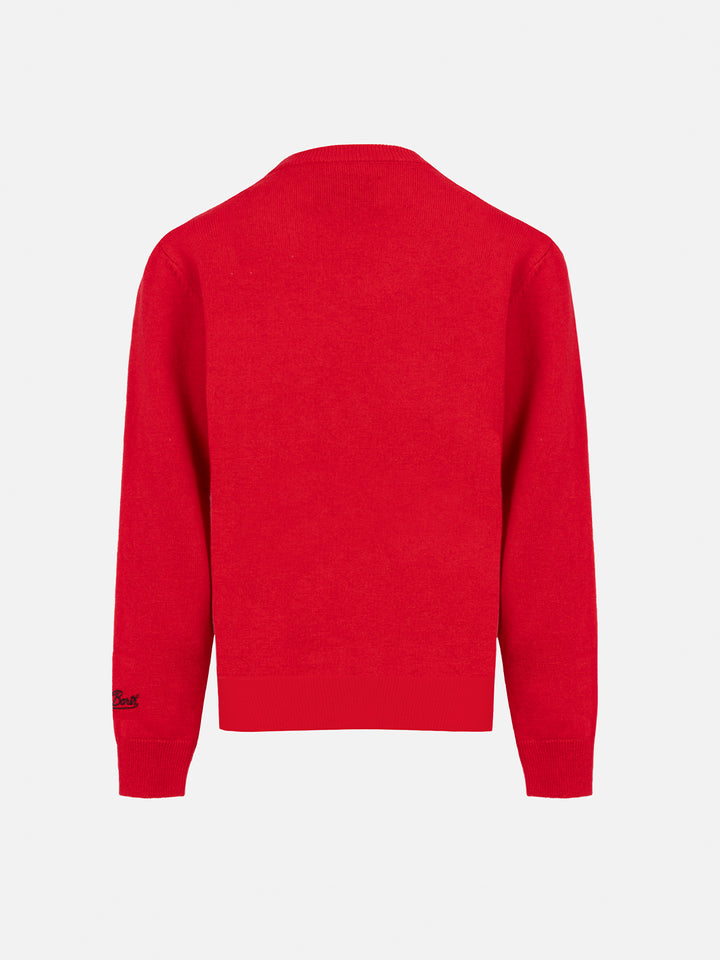 Kid red crewneck sweater Douglas with Penauts print | SNOOPY PEANUTS SPECIAL EDITION - MC2 Saint Barth