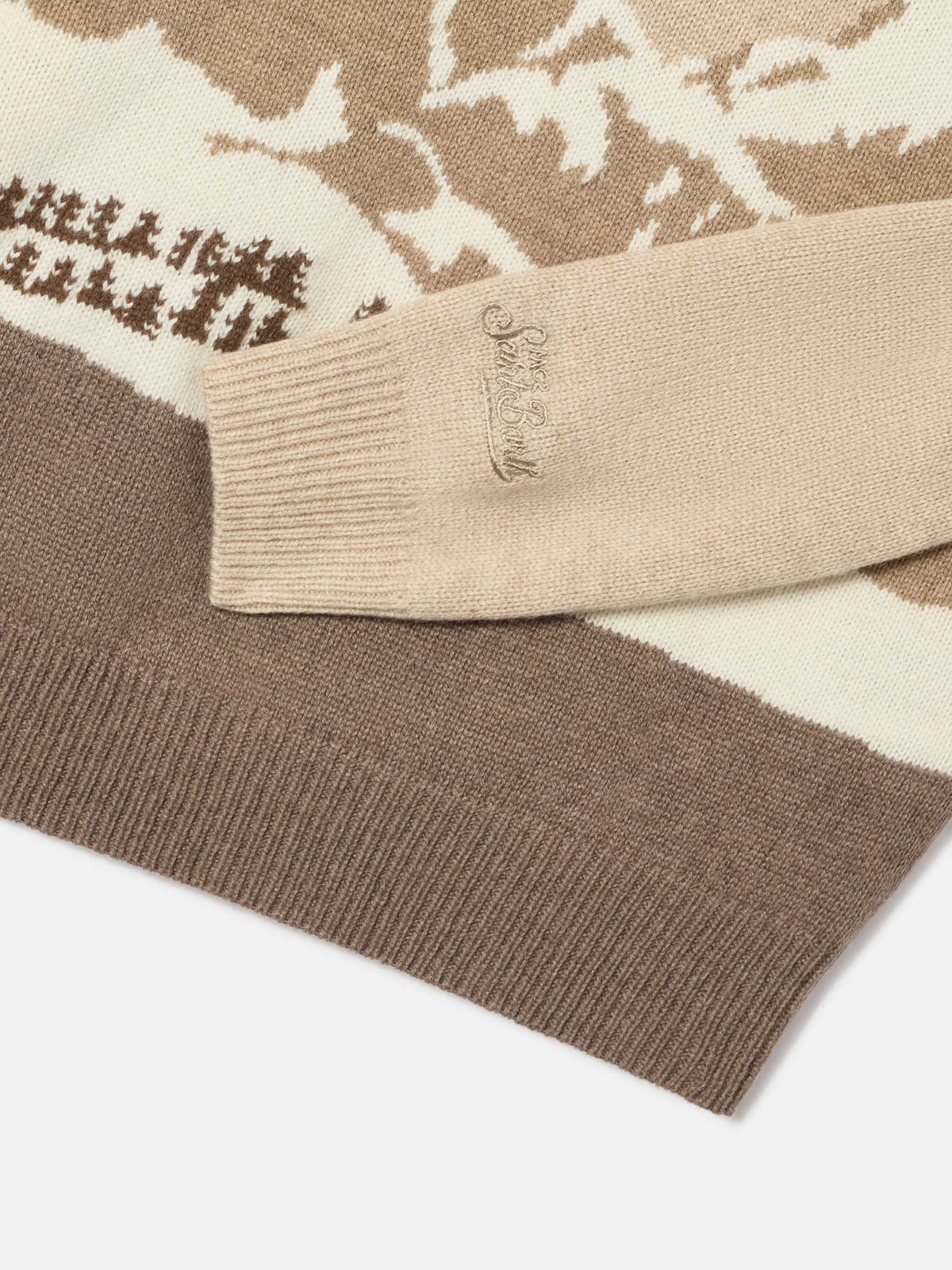 Beiger Douglas Rundhals-Strickpullover mit Cortina-Intarsie 