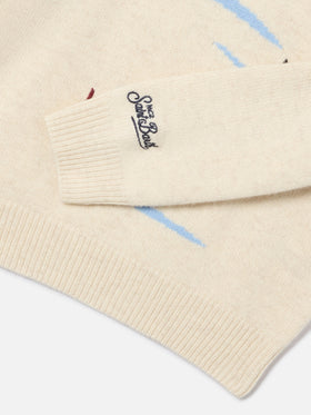 Cream Douglas crewneck knit with Cortina intarsia