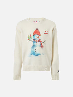 Girocollo Douglas bianco con ricamo Let it snow