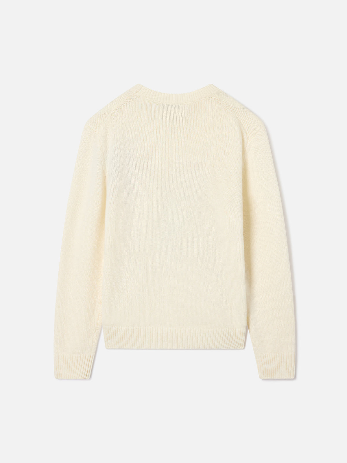 Pull col rond en mélange de laine et cachemire coloris cream Douglas avec intarsia et broderie teddy bear 