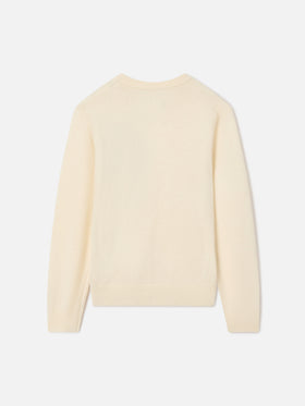 Jersey de cuello redondo en mezcla de lana y cashmere color crema Douglas Light con intarsia de Donald Duck | Special edition 