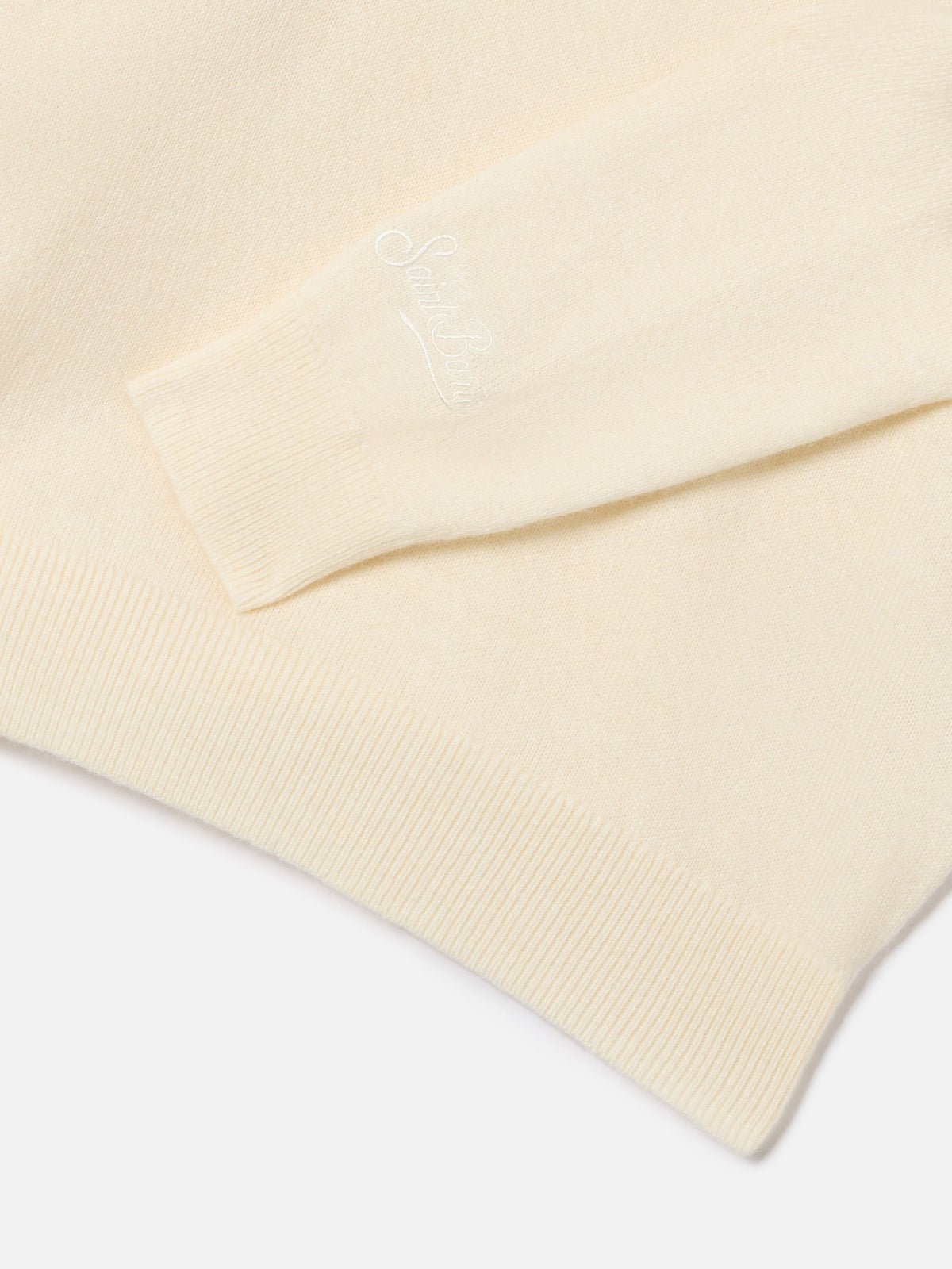 Jersey de cuello redondo en mezcla de lana y cashmere color crema Douglas Light con intarsia de Donald Duck | Special edition 