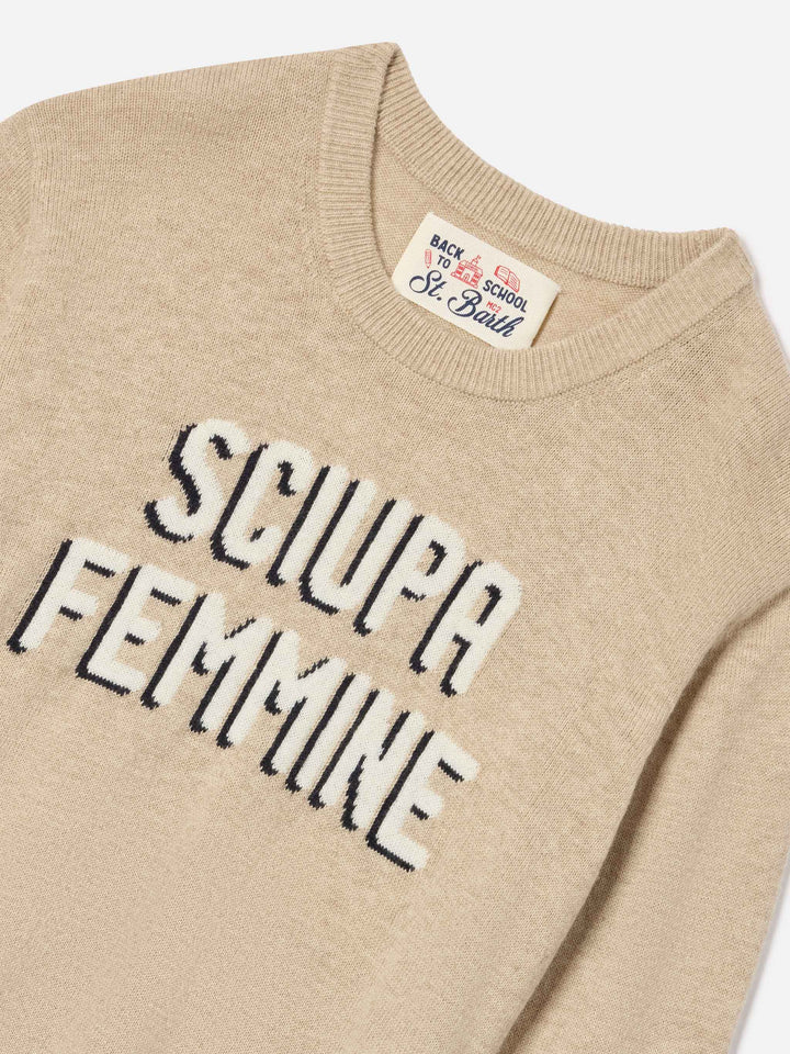 Beiger Crewneck aus einem Baumwoll- und Schurwollmix Douglas mit Sciupa Femmine Intarsie 