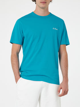 Man teal cotton jersey t-shirt Dover with St. Barth embroidery - MC2 Saint Barth