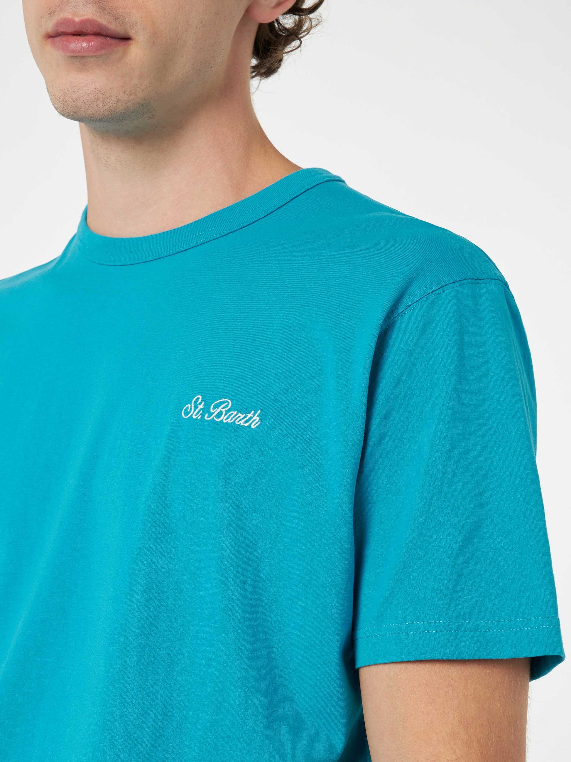 Man teal cotton jersey t-shirt Dover with St. Barth embroidery - MC2 Saint Barth