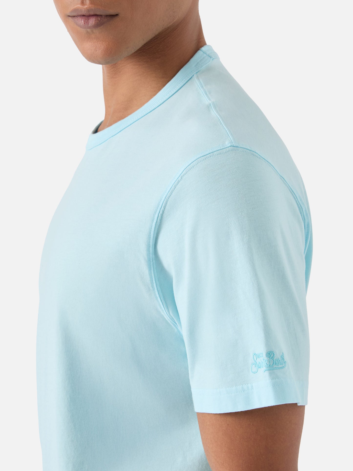 Aqua green Dover cotton t-shirt with logo embroidery