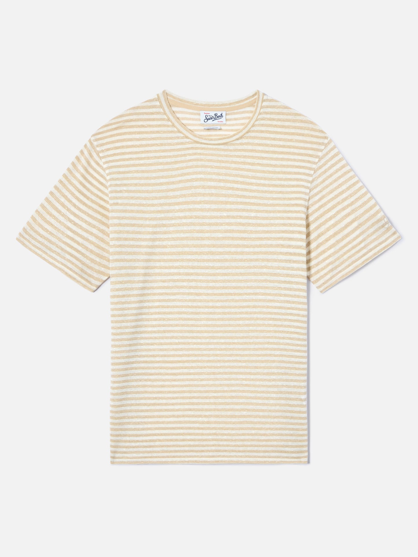 T-shirt Dover en coton à rayures beige avec logo brodé 