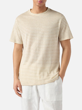 T-shirt Dover en coton à rayures beige avec logo brodé 