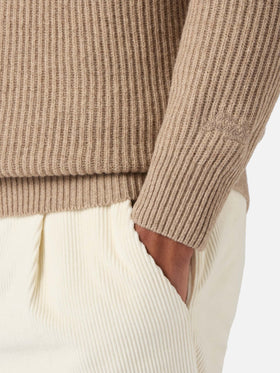 Polo in maglia Downing in 100% LANA kaki