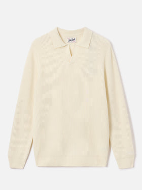 Polo en maille côtelée de laine Off white Downing 