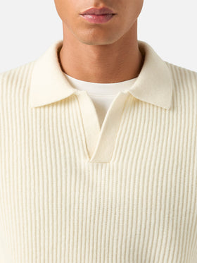 Off white Downing wool ribbed knit polo