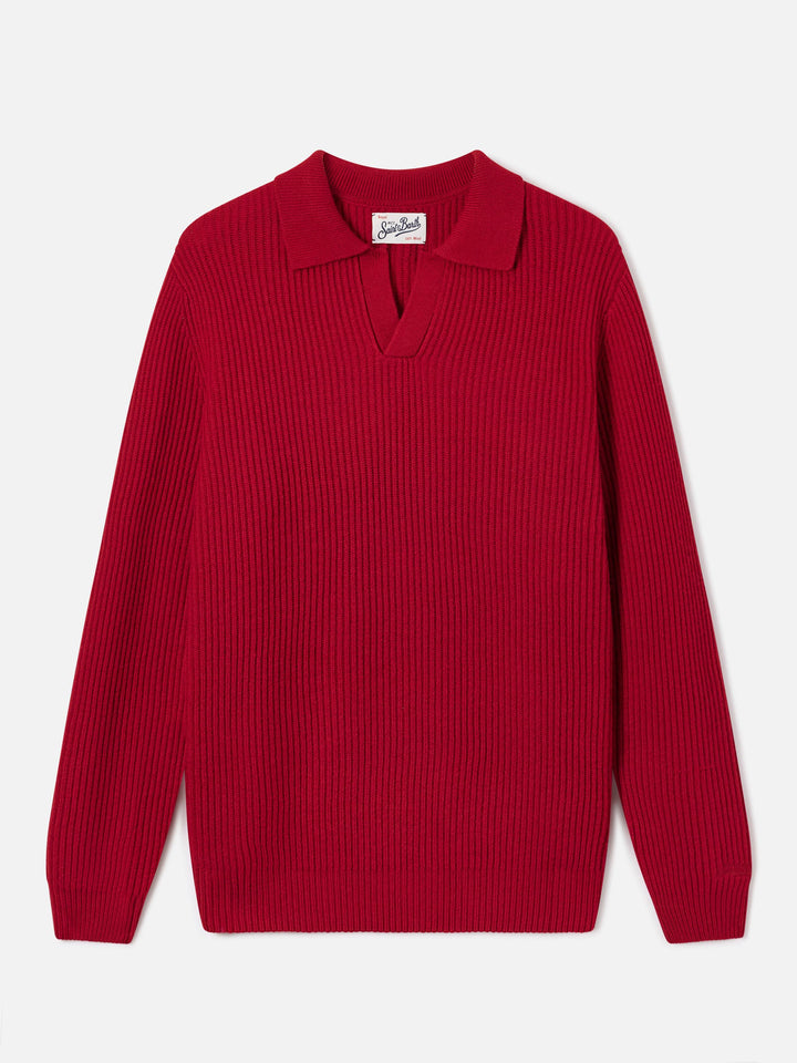 Polo de punto acanalado en lana Red Downing 
