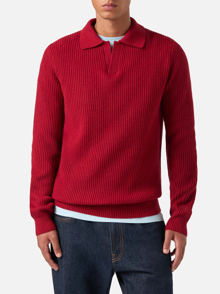 Polo de punto acanalado en lana Red Downing 