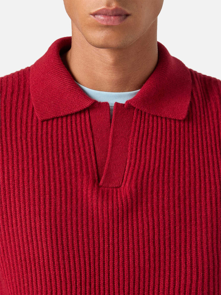 Polo de punto acanalado en lana Red Downing 