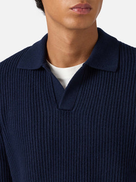 Navy blue pure-wool knit polo Downing