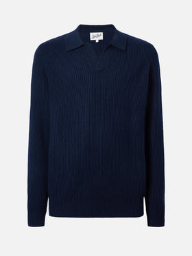 Navy blue pure-wool knit polo Downing