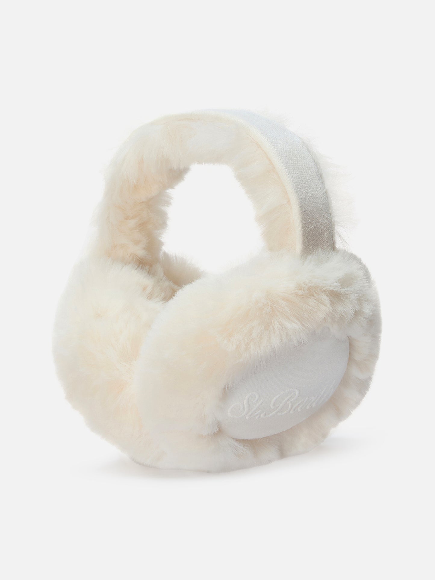 Cache-oreilles effet suédine off-white avec haut-parleur sans fil 