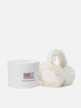 Cache-oreilles effet suédine off-white avec haut-parleur sans fil 